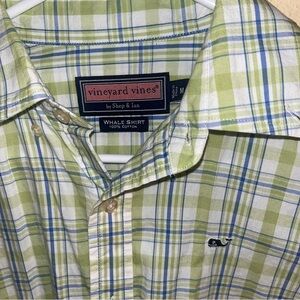 Vinyard Vines White Green Blue Plaid Whale Shirt Button Down M